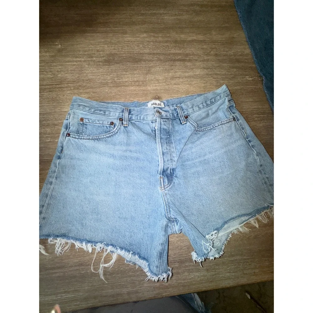 AGOLDE Parker Long High Rise Denim Shorts Light Blue Size 32 A9010B-1141